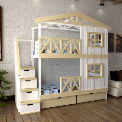 Кровать двухъярусная в виде домика Chalet-V2-S-Lkp4 для детей и подростков из массива сосны 